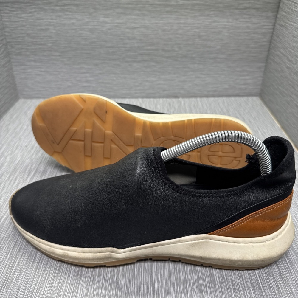 Vince Men's Black Brown‎ Leather Slip On Sneakers Shoes EU 39 US 6